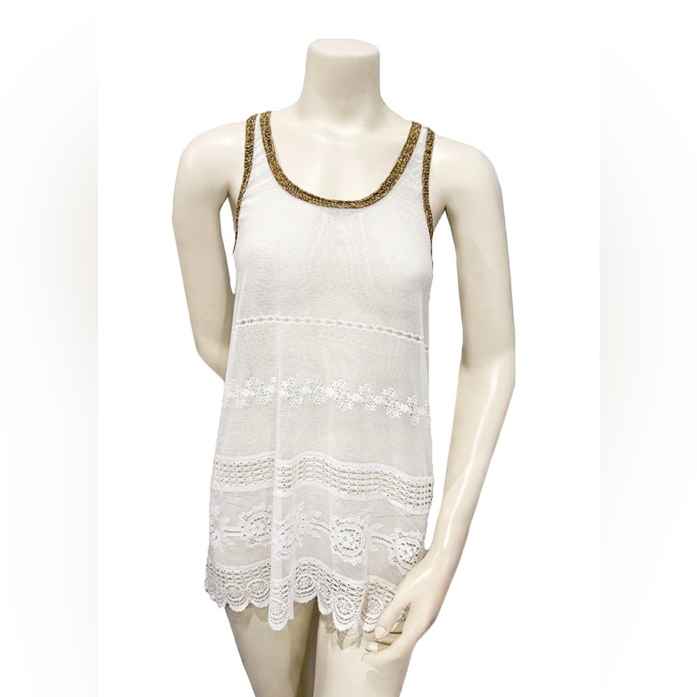 Free People White Lace Racerback Tank Size Small Boho Sheer Crochet Top